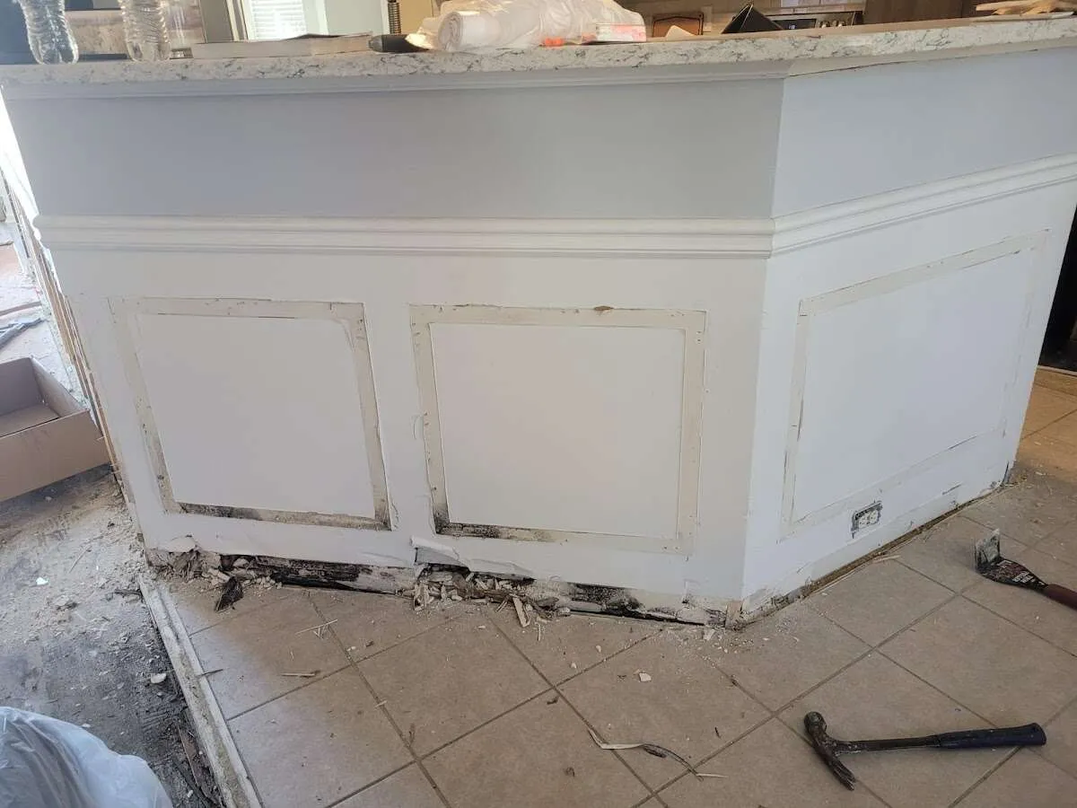 Water damage and mold on kitchen during Burst Pipe Cleanup in D'Iberville